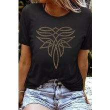 Black Rhinestone Western Pattern Cotton Blend Graphic T Shirt