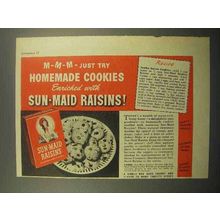 1944 Sun-Maid Raisins Ad - Jumbo Raisin Cookies