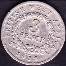 1938 KN British West Africa 3 Pence Coin