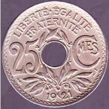 1921 France 25 Centimes Coin
