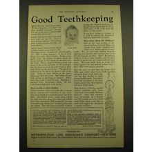 1924 Metropolitan Life Insurance Ad - Good Teethkeeping