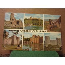 CASTLES OF SUSSEX. multiview used postcard by J. Salmon 1977 pm #