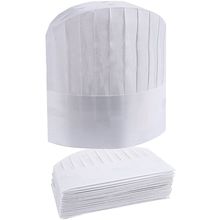 White Chef Hats in Bulk, 9" Tall. Pack of 50 Viscose Hair Covers with Pleats....