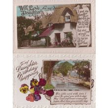 Happy Birthday Daughter Prayer Cottage Landscape 2x Character Old Postcard s
