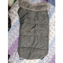 large lined winter dog coat, length 58cm to faux fur neckline
