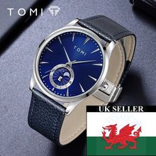 Gents TOMI Blue Face Date Steel Back Blue Leather Strap Watch BOXED