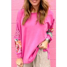 Sachet Pink Mixed Print Patch Drop Shoulder Pullover Top