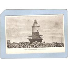 CT New Haven Lighthouse Postcard Sperry Light and breakwater lighthouse_bo~86