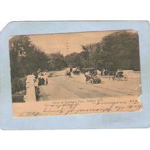 New York Buffalo Drive At Delaware Park w/Horses & Wagons & Old Car ny_box~2546