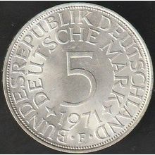 1971 F Germany 5 Mark Silver Coin