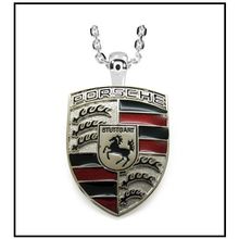 PORSCHE Logo Necklace - Mirror Finish Auto Emblem Pendant - 24" Stainless Chain