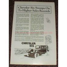 1925 Chrysler Six Car Ad - Sweeps on to Higher Sales!!