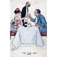 Fat Man Union Jack WW1 Waistcoat Waiter Restaurant Old Comic Postcard