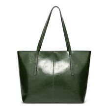 Ladies' Large Capacity Oil Wax Leather Shoulder Bag Tote Bag Green