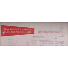1957 JENSEN 541 LUCAS Equipment & Spare Parts List TR159