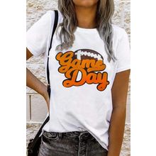 White Chenille Game Day Rugby Football Pattern Crewneck T Shirt