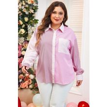 Pink Stripe Print Colorblock Plus Size Shirt