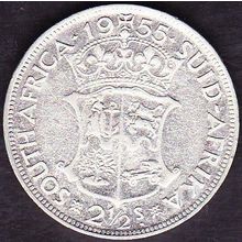 1955 South Africa 1 Half Crown (2 & Half Shillings) Silver Coin