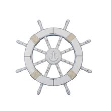 Rustic White Decorative Ship Wheel with Anchor 18""