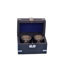 Brushed Nickel Anchor Shot Glasses With Rosewood Box 4"" - Set of 2