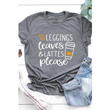 Gray Leggings Leaves and Lattes Please Graphic Tee