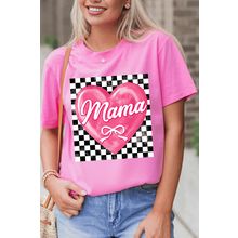 Sachet Pink Checkered Heart Pattern mama Bow Graphic Tee