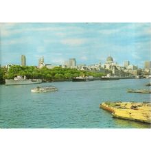THE RIVER THAMES from waterloo bridge London postcard 1974 postmark =