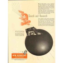 new departure 1953 gm search and research ball bearings vintage ad