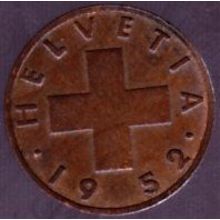 1952 B Switzerland 1 Rappen Coin
