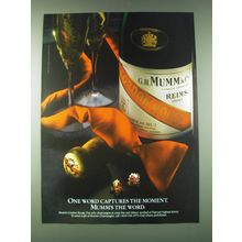 1989 Mumm Cordon Rouge Champagne Ad - One word captures the moment