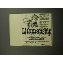 1951 Lifemanship Book by Stephen Potter Advertisement - The bad taste gambit