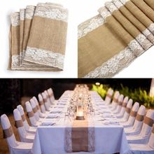 30cmx275cm Vintage Rustic Burlap Hessian & Lace Table Runners Wedding Decoration
