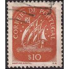 PORTUGAL, Galleon, brown 1943, 10 centavos #2,