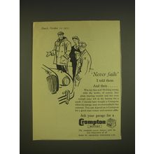 1955 Crompton Battery Ad - Never fails I told them. And then..