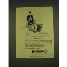 1955 Crompton Battery Ad - Pick you up at eight as usual, he said. And then..