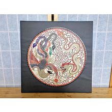 Chinese Silk Embroidered Roundel Picture, Handmade, 5 Claw Dragon, Phoenix