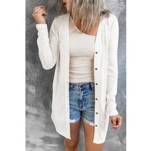 White Solid Color Open-Front Buttons Cardigan