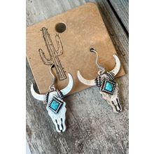 Silver Turquoise Bull Head Western Fashion Earrings