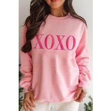 Pink XOXO Puff Print Drop Shoulder Pullover Sweatshirt