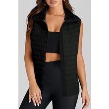 Black Plush Collared Quilted Zipped Puffer Vest