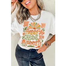 White FOREVER CHASING SUNSETS Floral Print T Shirt