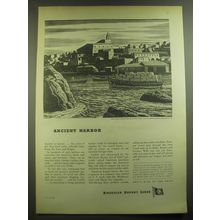 1946 American Export Lines Ad - art by Rockwell Kent - Ancient Harbor