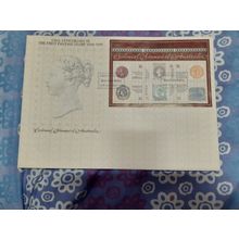 australia 1990 anniv 1st postage stamp queen victoria building postmark M/S FDC