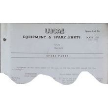 1961 MGA MkII LUCAS Equipment & Spare Parts List NVS 1759