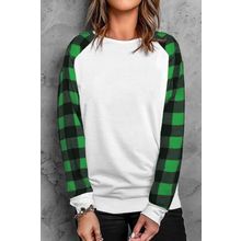 Green Buffalo Plaid Long Sleeve White Sweatshirt