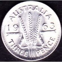 1963 Australia 1 Threepence Silver Coin