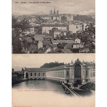 Geneve Batiment Building Of Driving Forces Panorama 2x Antique Switzerland Postc