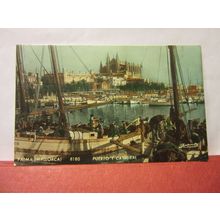 PUERTO Y CATHEDRAL, PALMA, MALLORCA, SPAIN used vintage postcard 1963? pm =