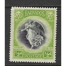 BARBADOS 1920-1 WATERMARK MULTI-CROWN CA VICTORY 1/2d MINT SG202