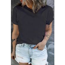 Black Round Neck Rolled Sleeve Plus Size T-shirt